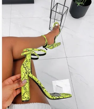 

Shoes Woman High With Coarse With Shoe Fluorescence Snake Word Bring Sandals
