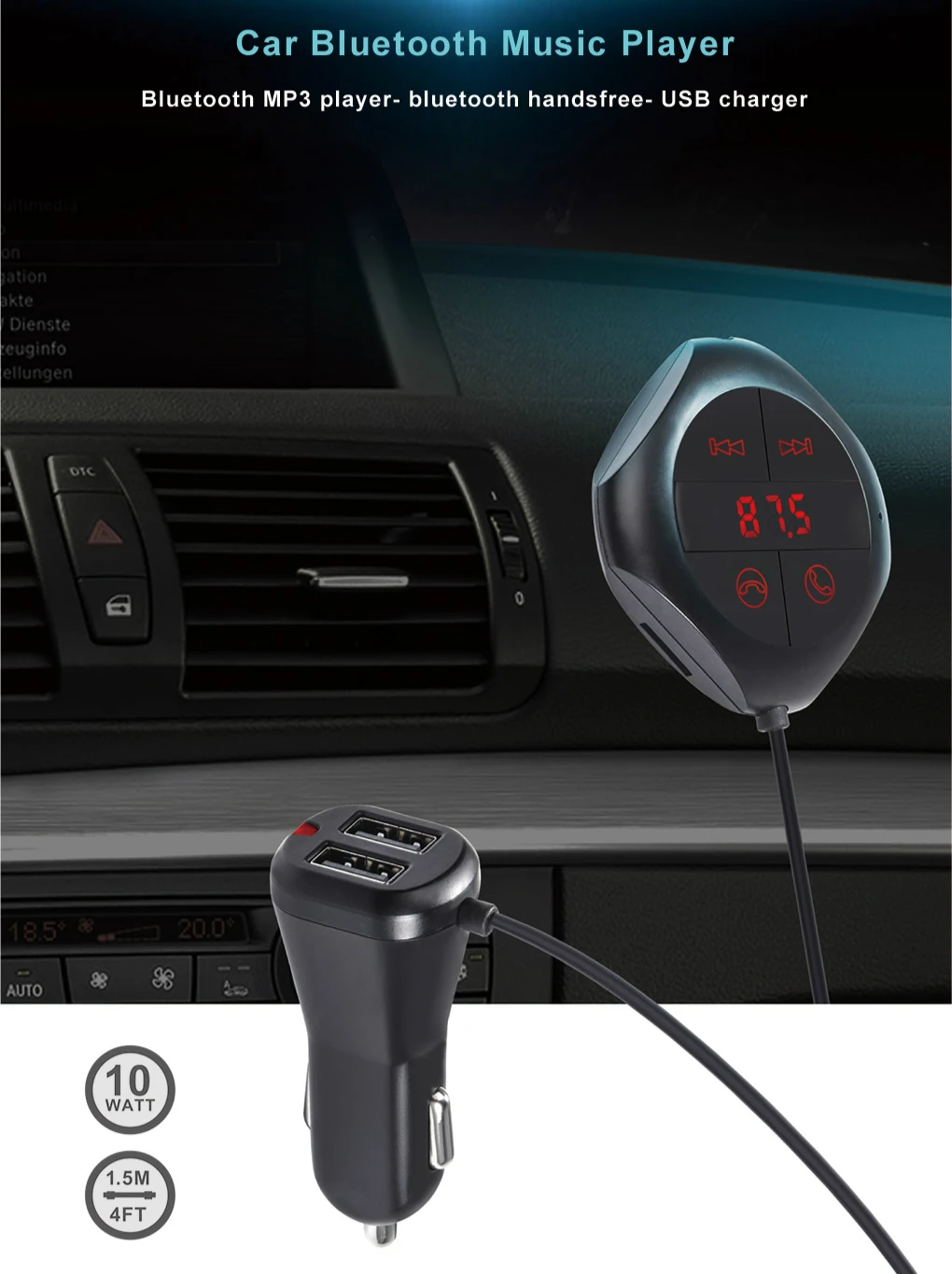 Дисплей напряжения автомобильный Bluetooth комплект fm-передатчик MP3-плеер двойной USB быстрое зарядное устройство Bluetooth громкая связь вызов