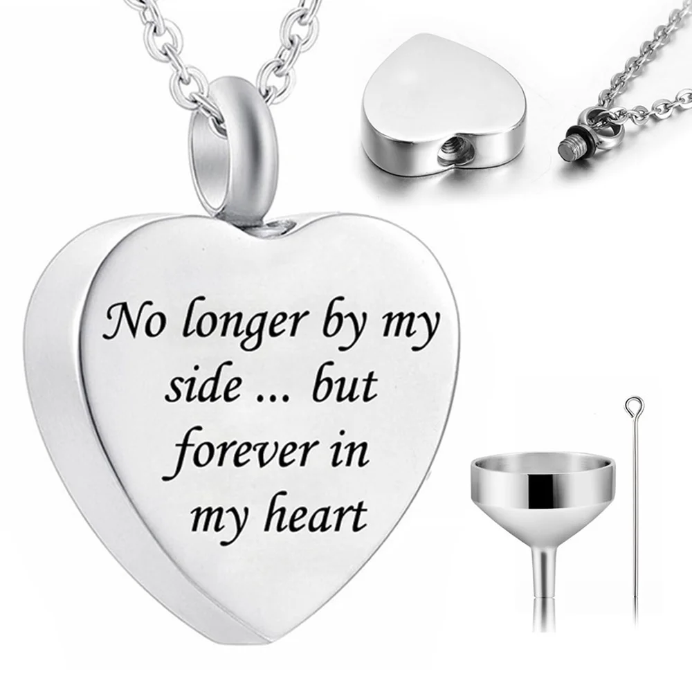 No longer by My Side But forever in My Heart Cremation Urns for Ashes Heart Necklace Stainless Steel Memorial Keepsake Jewelry