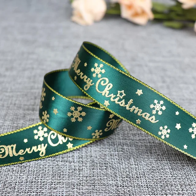 5 Yards 25mm Bronzing Christmas Ribbon Printed Polyester Ribbon For Christmas Decoration Gift Wrapping DIY Sewing Fabric D2