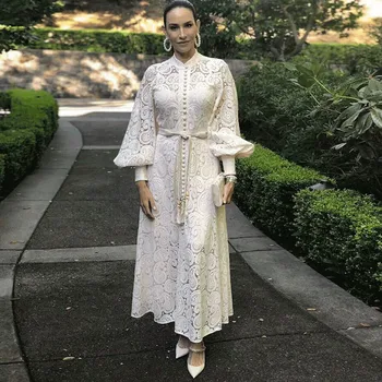 

Elegant Hollow Out Women Dress Stand Lantern Sleeve High Waist Bandage With Vest Midi Dresses Female Fashion 2020 Chic