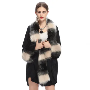 

Autumn Winter Ladies Knit Sweater Cardigan Shawl Coat Faux Fox Fur Collar Bat Sleeve Cloak Jacket Large Size Sweater Women