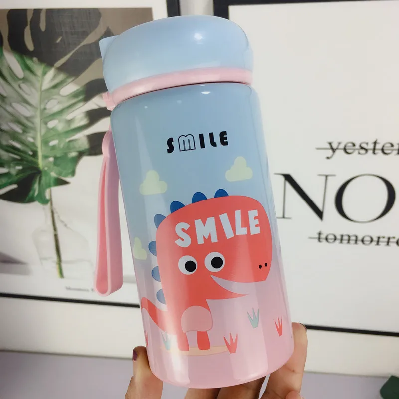 

Cartoon Dinosaur Insulated Cup Students Portable Water Cup with Filter Lettering