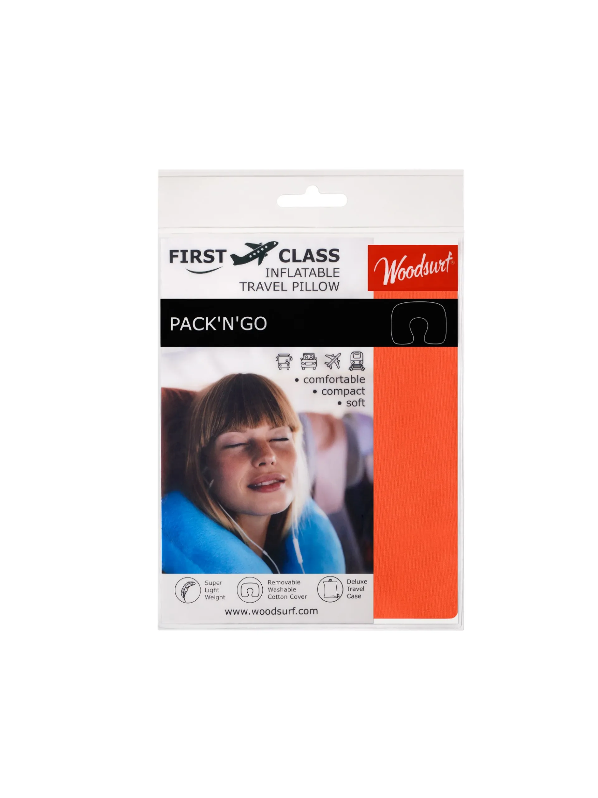 Надувная подушка FIRST CLASS, хлопок пенье, чехол, оранжевая