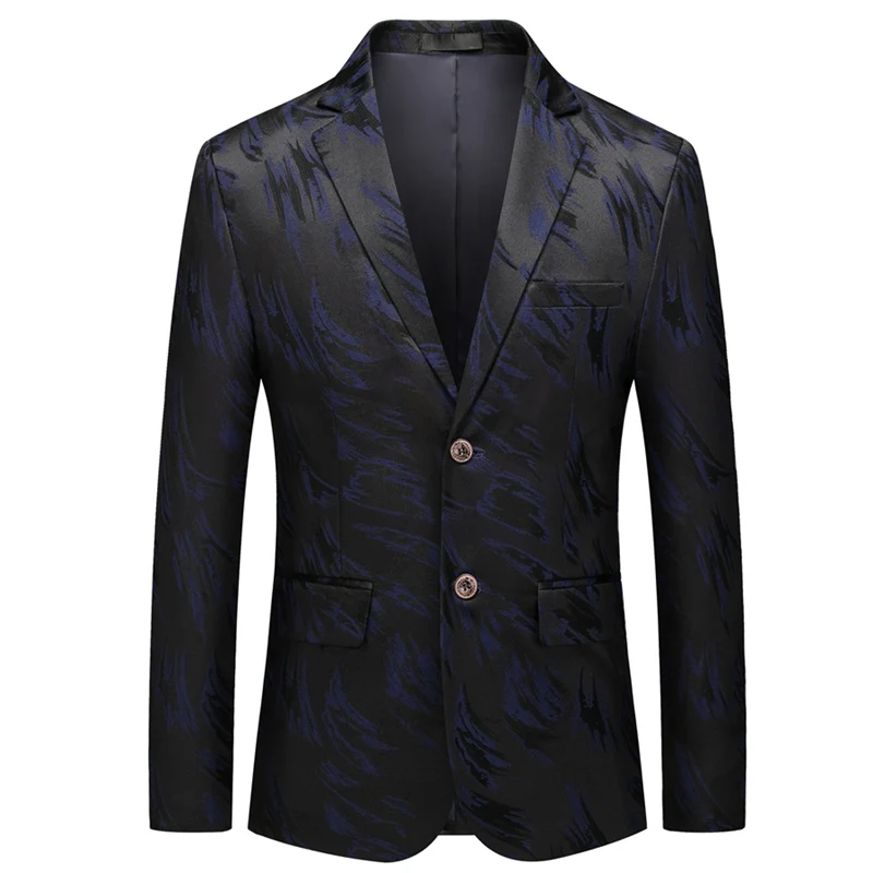 Black Blue Plyesxale модный двухцветный жаккардовый Мужской Блейзер Новое поступление мужской s Повседневный Блейзер, куртка 5XL 6XL большой размер дропшиппинг Q817 - Цвет: Black Blue