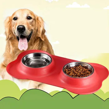 

Dog Pet Double Bowl Puppy Cat Food Water Feeder Stainless Steel Pets Drinking Dish Feeder Pets Feeding Dishes Dogs Bowl Supplies