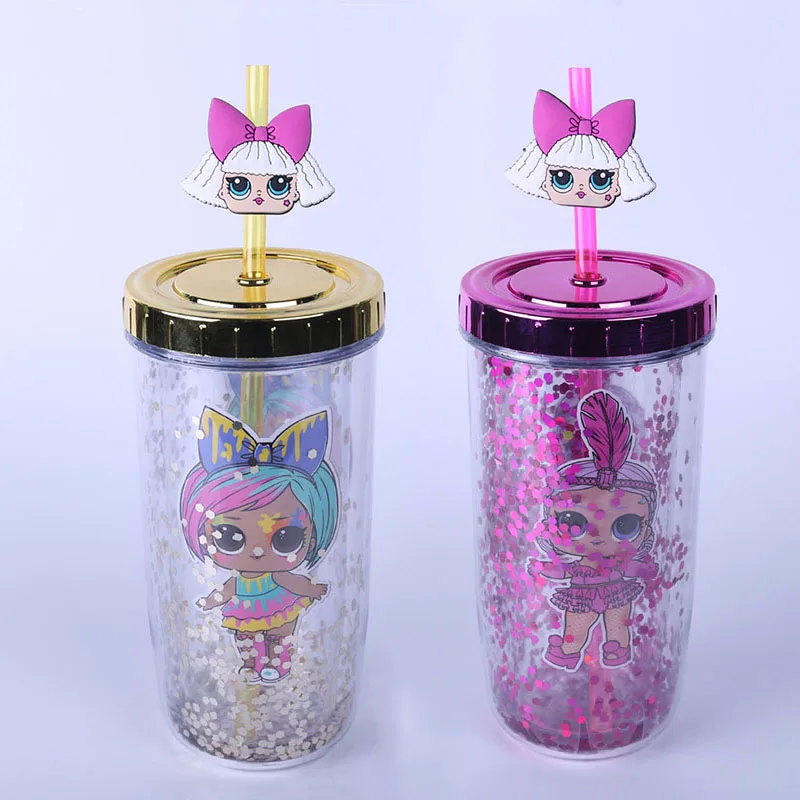 Lol Surprise-botella de agua de plástico con pajita O.m.g para niñas, juguete para regalar