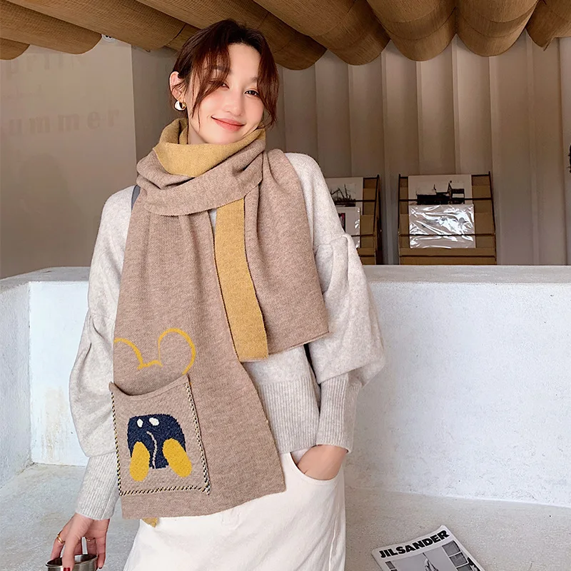 

2020 new scarf women winter Korean version of wild knitted wool student scarf thickened warm long shawl double-sided