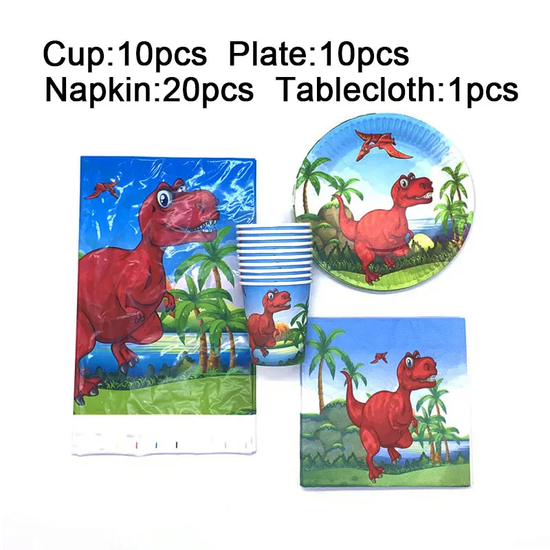 

Red Dinosaur Party Supplies Tableware Set Dinosaur Birthday Theme Disposable Tablecloth Plates Cups Napkin Baby Shower Table Set