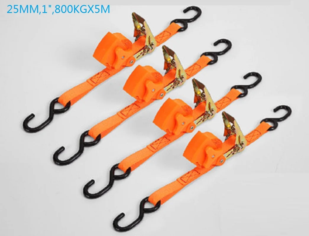 25MM,1",800KGX2M-5M ratchet tie down with S hook cargo lashing shipping package strap shipment belt load binder assembly sling