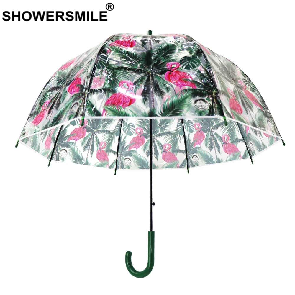 Прозрачный дождевой Зонт SHOWERSMILE женский зеленый прозрачный зонт с принтом