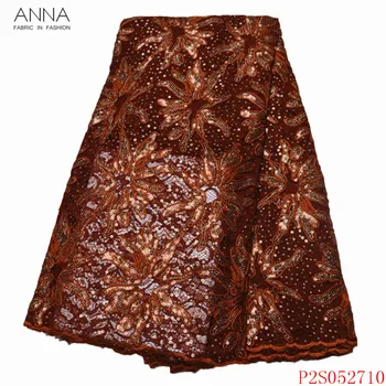 

Anna orange embroidery french net lace sequin fabric 2020 high quality nierian laces african mesh fabrics 5 yards/pcs for sewing