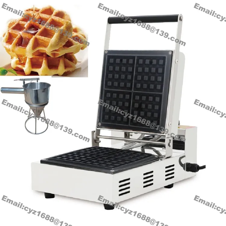 

Free Shipping Commercial Nonstick 110v 220v Electric Square Belgium Liege Waffle Machine Iron Baker Maker w/ Batter Dispenser