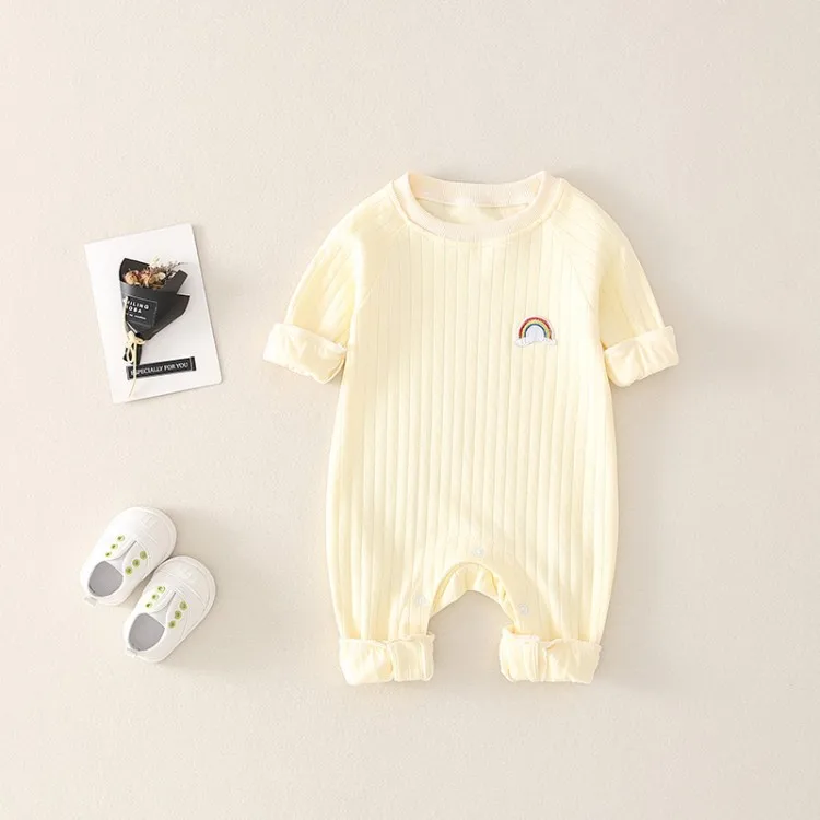 Newborn Infant Kid Baby Boy Girls Long Sleeve Romper Jumpsuit Clothes Outfits Warm Pure Color Cute Lovely Rainbow Clothing cool baby bodysuits	 Baby Rompers