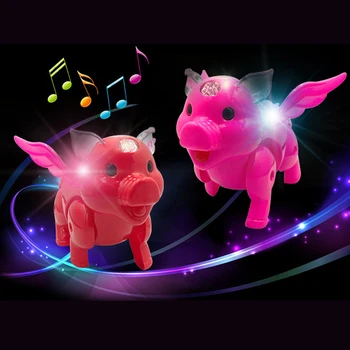 

Electric LED Musical Wing Pig Walking Animal with Leash Kids Interactive Toy