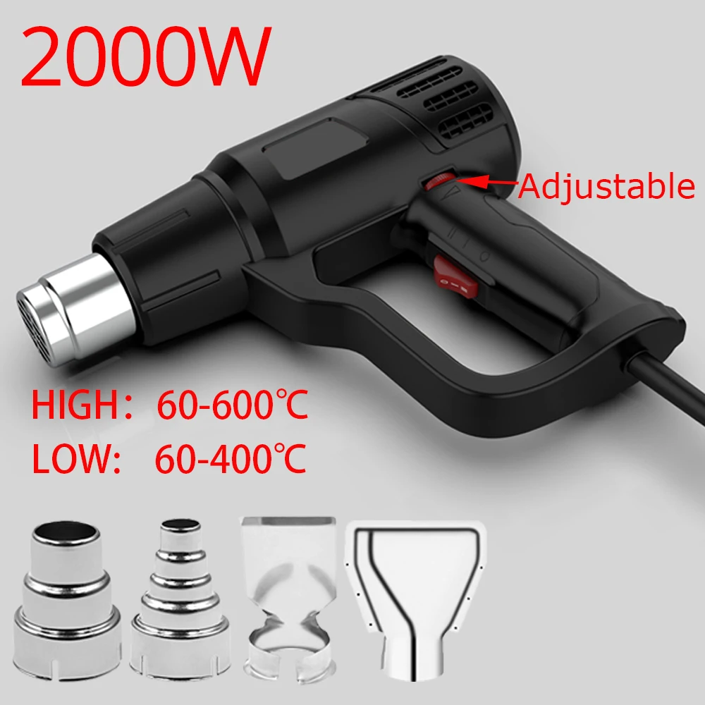 Pistola de aire caliente de 2000W y 220V, secador de aire para soldar, pistola de aire caliente, termorregulador, envoltura retráctil, termoventilador neumático