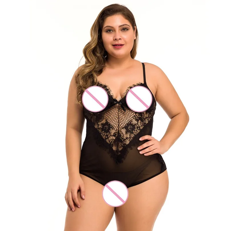  bodystocking New One Piece Women teddies Plus Size Mesh Lace V-Neck Teddy Lingerie Jumpsuit Underwe