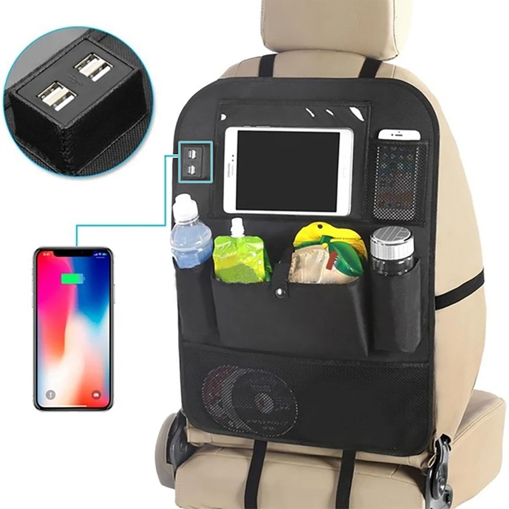 Многофункциональная сумка-Органайзер на заднее сиденье автомобиля с 4 USB зарядными устройствами для путешествий, многофункциональная карманная сумка для хранения, контейнер для хранения вещей