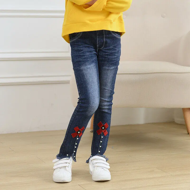 

Toddler Kids Girl Jeans Clothes Children Girl Denim Flower Pattern Pants kids girls pants jeans