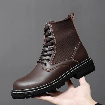 

Hot Sale Working Boots For Men Outdoor Leather Sock Boot Mens Fashion Casual Boots Men Luxury Brand Motorcycle Boots Man