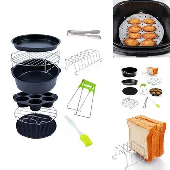 

10 Pcs Air Fryer Accessories 6/7/8 Inch Fit for Airfryer 5.2-6.8QT Baking Basket Pizza Plate Grill Pot Kitchen Cooking Tool