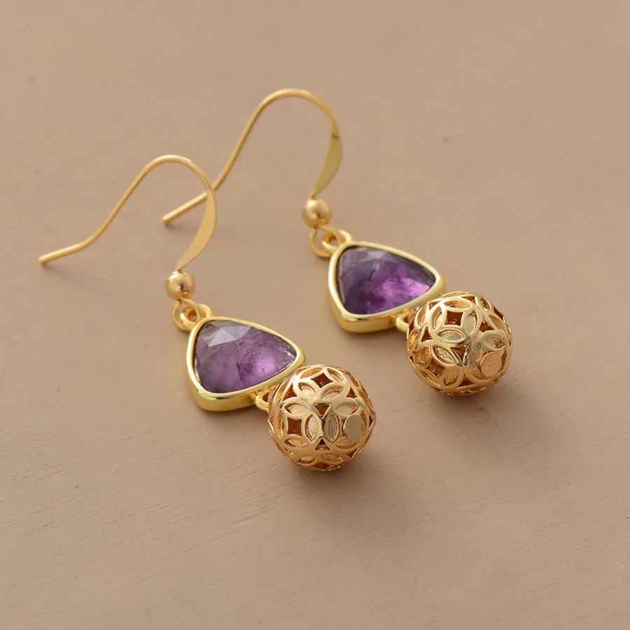 Elegant Women Dangle Earrings Amethysts Gold Charm Drop Earrings Gifts Art Jewelry for mom wife