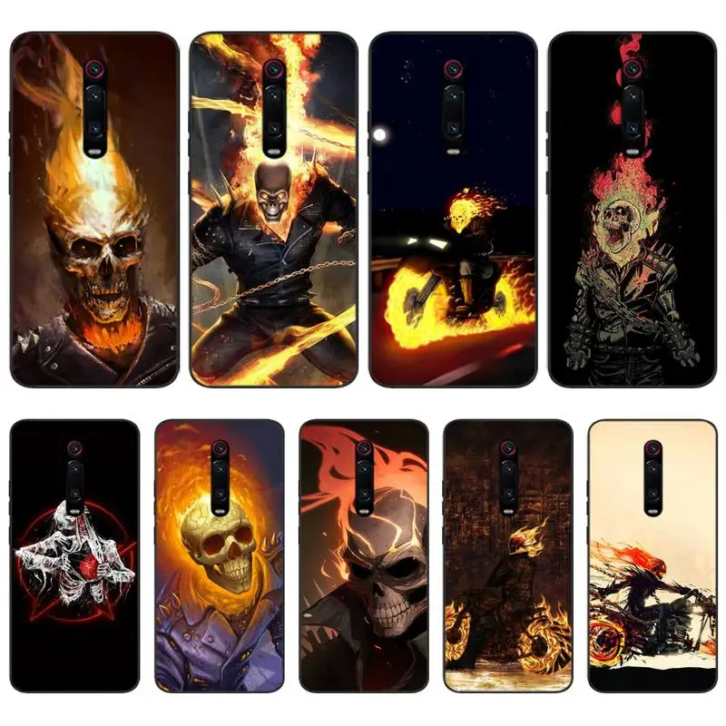 

LJHYDFCNB Punk flame skull Cover Black Soft Shell Phone Case For Redmi K20 Note4 4X 5 5A 6 6PRO 7 8 8PRO Cover