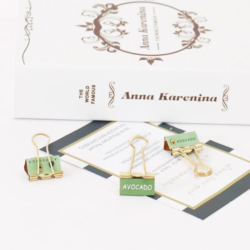 TUTU 6pcs /box Fashion Gold Avocado Season Fruit Binder Clip Metal Binder Clips Photos Tickets Notes Letter Paper Clip H0327