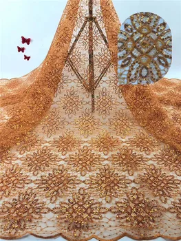 

Wonderful orange tulle mesh lace series French net lace fabric with sequins PDN662(5yards/lot)