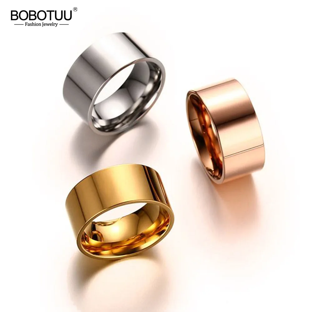 10mm Wide Glossy Ring For Men/Women Gold Color Stainless Steel Anniversary Party Ring Jewelry Anneau BR19159