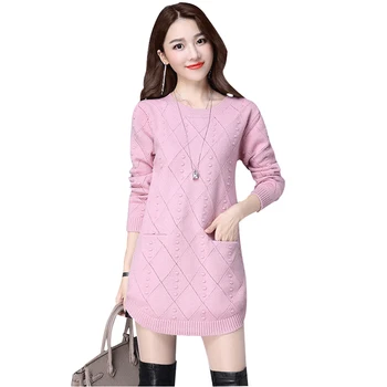 

Loose Kawaii Sweater Women Long Autumn Solid Color Thicken Casual Pink Sweater Plue Size Slim Truien Dames Winter Tops XX60SW