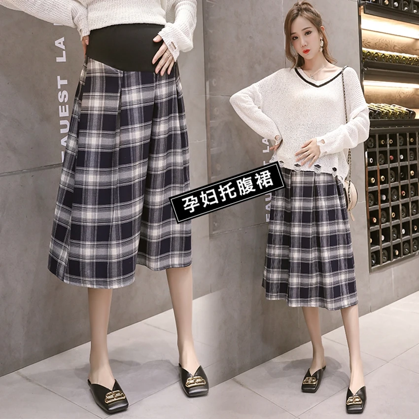 Autumn and winter pregnant women Half body skirt Korean fashion lattice wild long section pregnant women stomach lift skirt