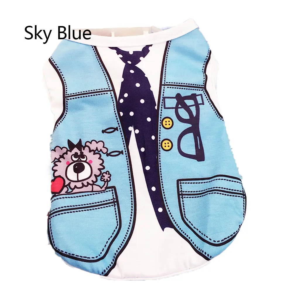 Sky Blue Популярная одежда для собак, летняя хлопковая мягкая жилетка для щенков, одежда для маленьких собак, кошек, Футболка мужская с кошкой, удобная модная новинка - Цвет: Sky Blue