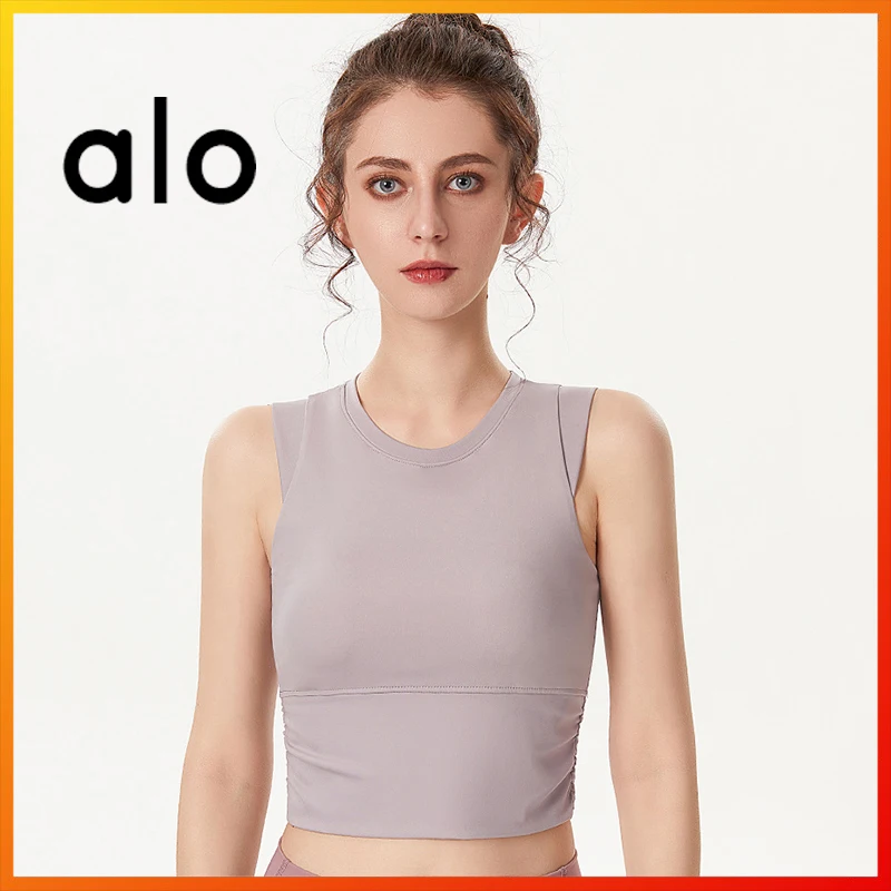 Alo Yoga Summer New Women's Crop Top Sleeveless Shockproof Top Sports Yoga Running Fitness Vest