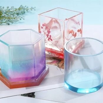 

3 Pcs Mold: 1 Pcs 9-Even Heart Shape Silicone Cake Mold & 2 Pcs Hexagonal Prism Epoxy Resin Silicone Molds With Pad