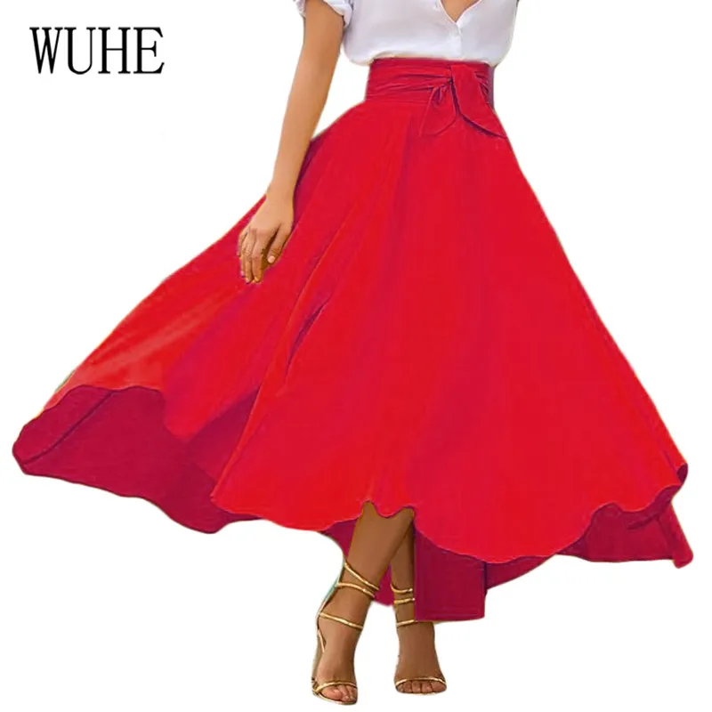 

WUHE High Waist Korean Style Skirts Womens Fashion Pockets Ankle-length Streewear Skirt A Line Custom Made Formal Party Skirt