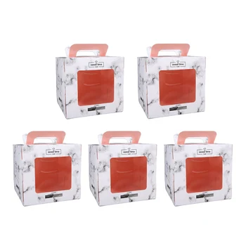 

5pcs Creative Open Window Cake Box Portable Cake Box Marble Cake Box for Evening Wedding