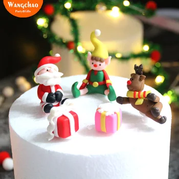 

Polymer Clay Merry Christmas Cake Topper Clown Santa Gift Box Festivals Cake Decoration Party Supplies Childs Kids Favors