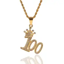 Мужская хип-хоп Корона и 100 ожерелье с подвеской из нержавеющей стали, никогда не выцветает ожерелье в стиле хип-хоп, очаровательные подарочные украшения