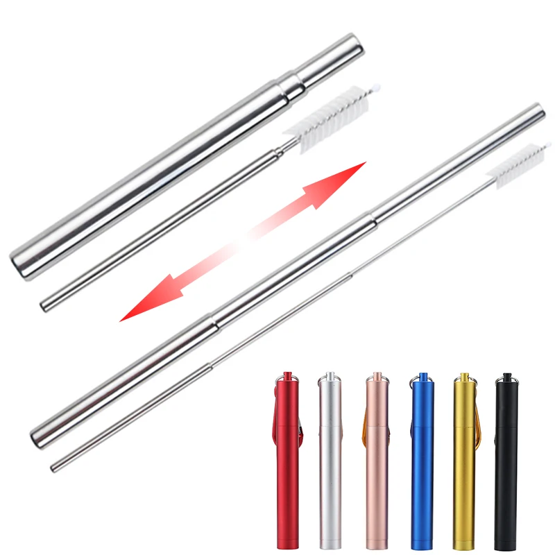 Eco-Friendly Portable Telescopic Stainless Steel Straw Set with Cleaning Brush and Case