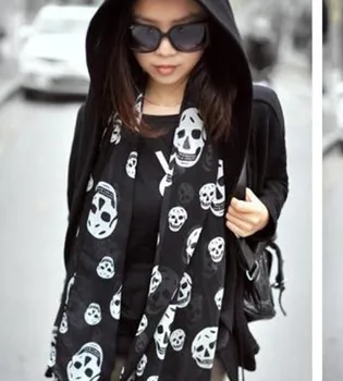

Halloween Sell Strong Aura New Style Size Skull Silk Scarves Silk Scarves Accessories Black and White Orange Three-Color