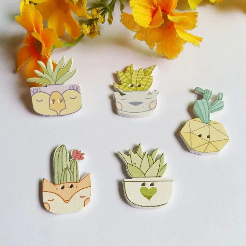 50Pcs Plant cactus buttons 2 Holes Wood Buttons for craft Sewing scrapbooking products acessorios para artesanato botones | Дом и сад