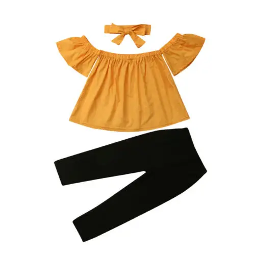 Toddler Kids Baby Girls Flower Unicorn Top T-shirt Legging Pants Outfit children clothes sets yellow scarf Shoulder coat | Мать и ребенок