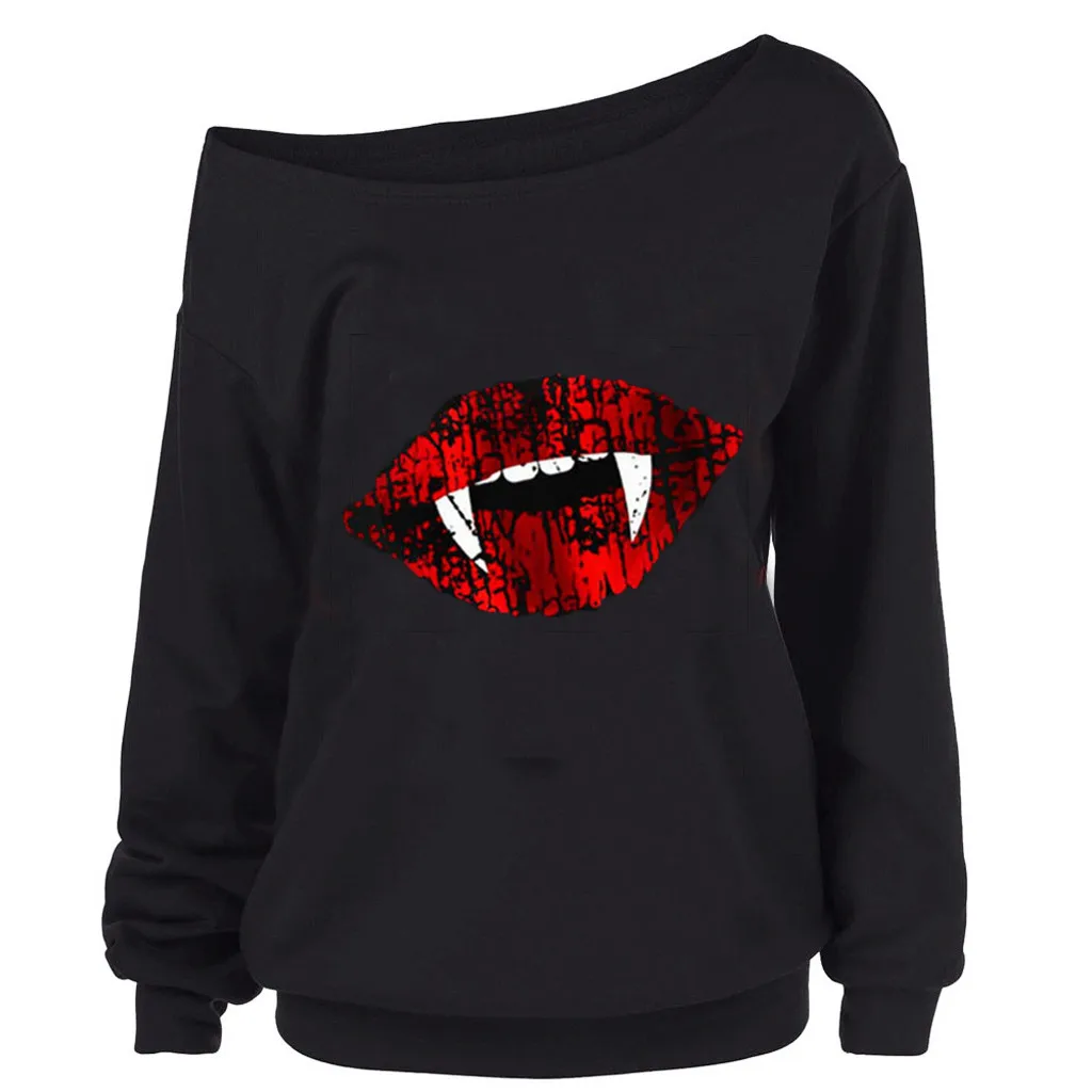 

feitong Gothic Punk Women hoodies Halloween Devil Teeth Printed Sweatshirts Loose Plus size Hooded Cool Female Pullovers 8M3.5