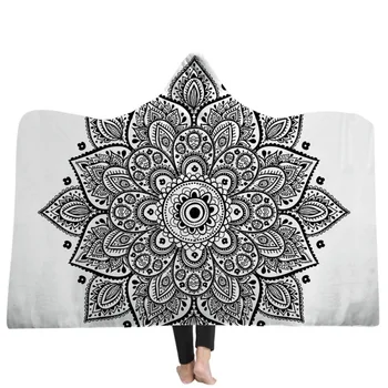 

Soft Warm Bohemian Hooded Blanket for Adults Mandala Winter Bed Throw Wearable Blanket Fleece Microfiber Throw Blanket