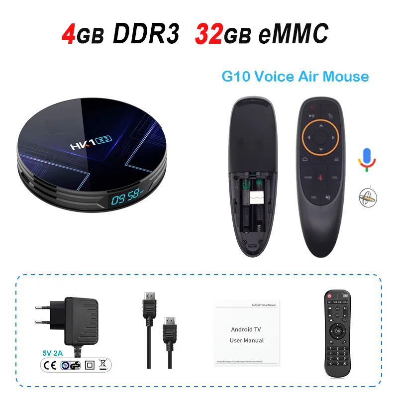 4GB 32GB G10 HK1 X3 Android 9,0 ТВ приставка Amlogic S905X3 Смарт ТВ приставка 4 ГБ DDR3 32 Гб 64 Гб 128 ГБ 2,4G 5G WiFi Bluetooth 4K медиаплеер - Цвет: 4GB 32GB G10