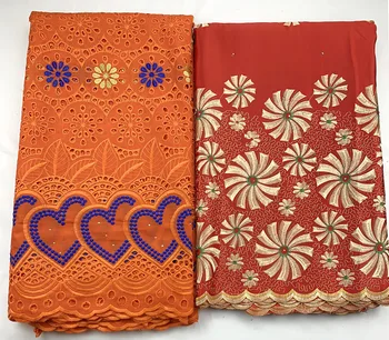 

Latest swiss lace fabric And George lace fabric 2020 Orange+Red Fashion African punching Lace Fabric 2.5+2.5 yard George lace