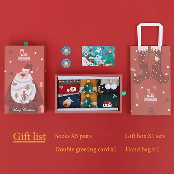 

5pairs Comfy Daily Wear Cute Soft Christmas Socks Festival Funny Gift Box Fashion Couple Mid Calf Warm Winter Autumn