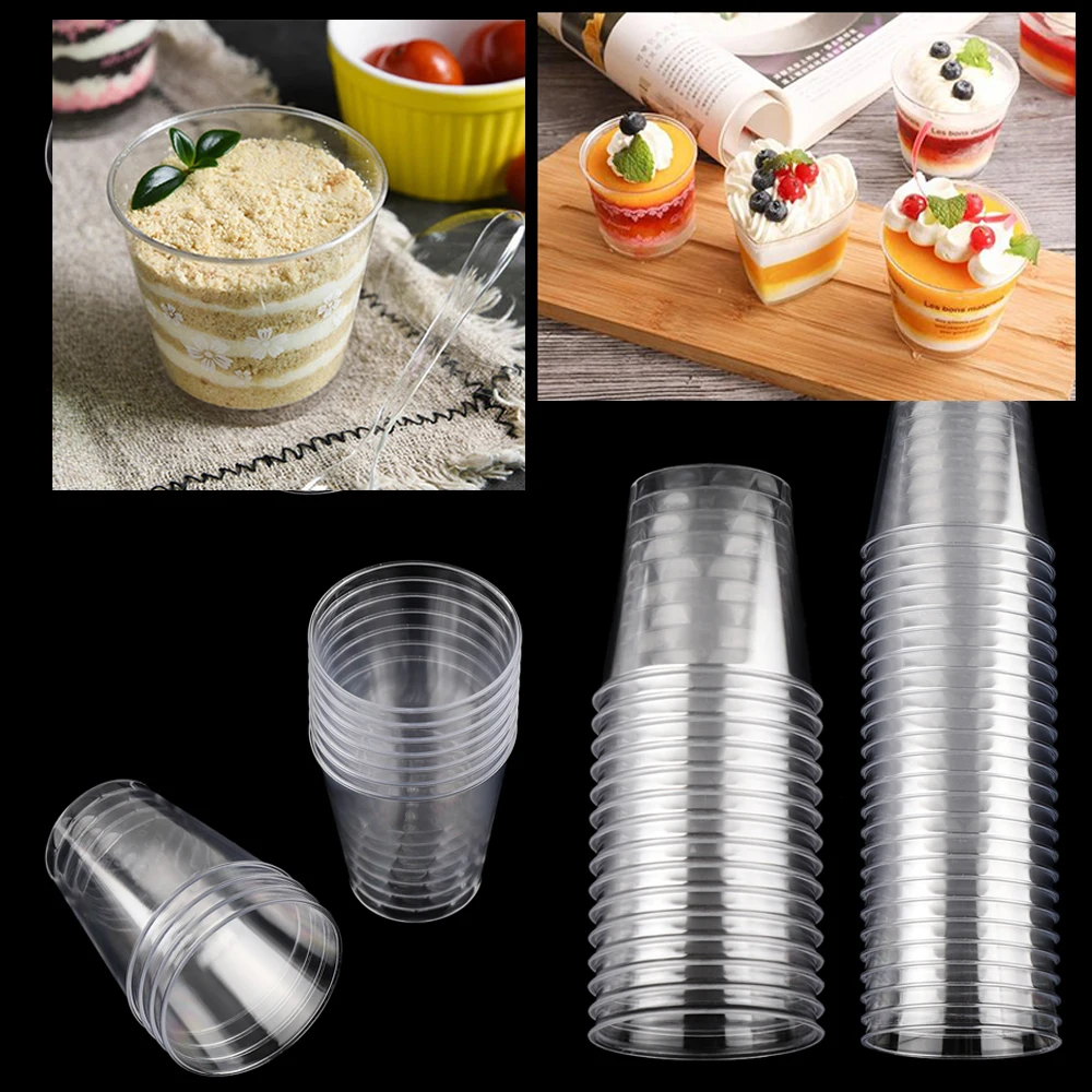 Reusable Transprent Plastic Disposable Dessert Cups Round Pudding Boxes Cupcake Muffin Cup Mould Kitchen Drinks Tools 50/90ml