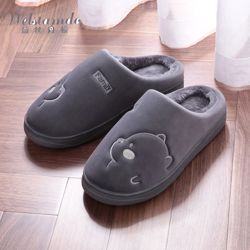

2019 Cartoon Bear Winter Women Slippers Fashion Animal Home Fur Slippers Slip On Warm House Shoes Men Women Lovers Indoor Shoes